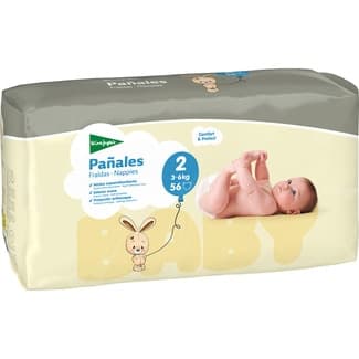 Pañales unisex de 3 a 6 kg talla 2 elásticos y transpirables bolsa 56 unidades -