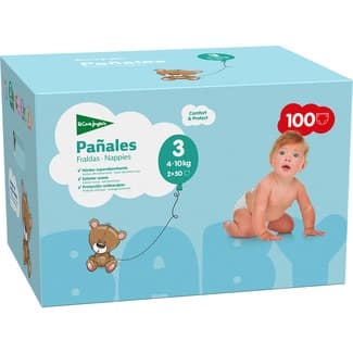 Pañales unisex de 4 a 10 kg talla 3 elásticos y transpirables pack 2 x 50 unidades caja 100 unidades -