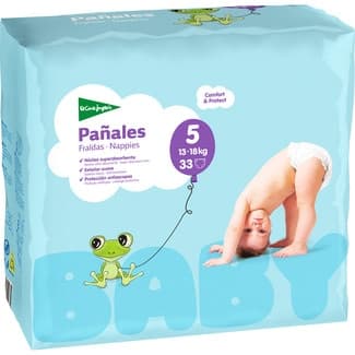 Pañales unisex de 13 a 18 kg talla 5 elásticos y transpirables bolsa 33 unidades -