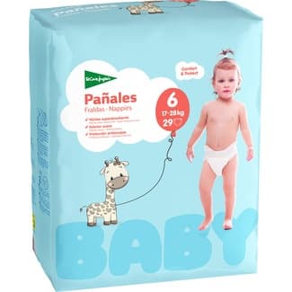 Pañales unisex de 17 a 28 kg talla 6 elásticos y transpirables bolsa 29 unidades -