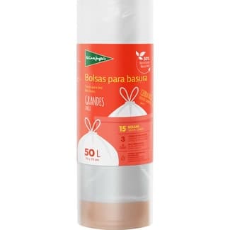 Bolsas de basura con autocierre blanca 70x75 50 litros rollo 15 unidades -