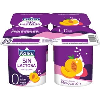Sin lactosa con melocotón desnatado 0% m.g. 0% azúcar añadido sin gluten pack 4 unidades 125 g -