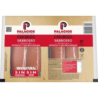 Chorizo sabroso 100 % natural especial guisos y microondas pack 2 x 100 g envase 200 g sin gluten sin lactosa -