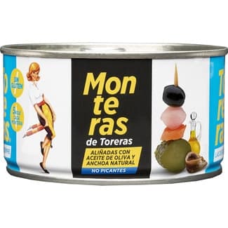 Monteras de toreras no picantes aliñadas con aceite de oliva y anchoa natural lata 120 g neto escurrido -