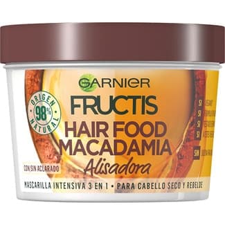 Hair Food Macadamia mascarilla de pelo intensiva 3 en 1 alisadora con/sin aclarado tarro 390 ml para cabello seco y rebelde -