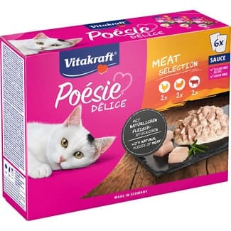Poesie Delice comida húmeda para gatos con pollo 2 sobres 85 g con pavo 2 sobres 85 g con ternera 2 sobres 85 g Grain Free -