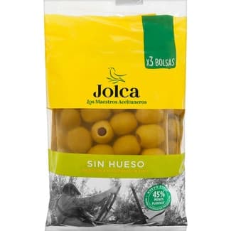 Aceitunas verde manzanilla fina sin hueso pack 3 bolsas 65 g neto escurrido -