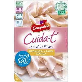 Cuida-t+ pechuga de pavo bajo en grasa reducido en sal en lonchas finas envase 115 g sin gluten sin lactosa -