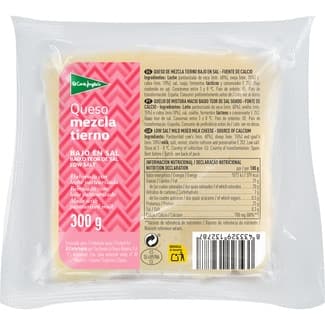 Queso tierno mezcla bajo en sal elaborado con leche pasteurizada cuña 300 g -