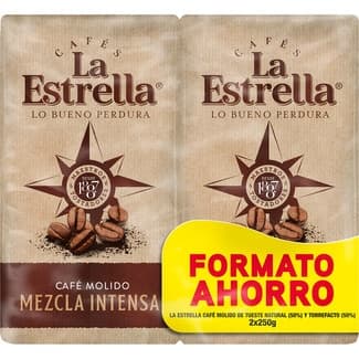 Café molido mezcla intensa 50% natural 50% torrefacto formato ahorro 2x250g 500 g -