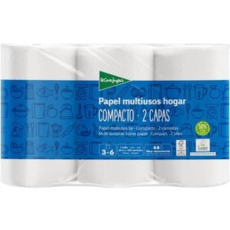 Papel de cocina blanco compacto 2 capas paquete 3 rollos -