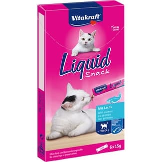Liquid snack líquido para gatos con salmón y Omega 3 caja 6 unidades 15 g -