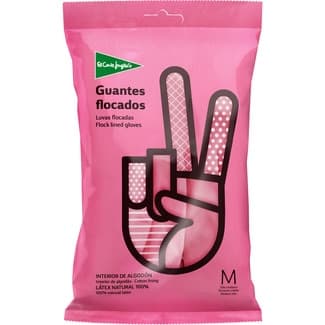 Guantes flocados de látex rosa talla mediana con el interior de algodón paquete 1 unidad -