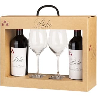 Vino tinto roble DO Ribera del Duero Estuche 2 botellas 75 cl + dos copas -