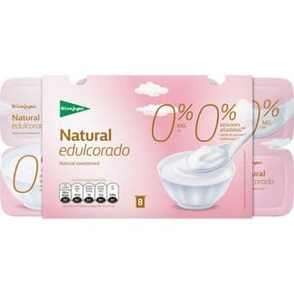 Yogur natural edulcorado desnatado 0% m.g. 0% azúcares añadidos pack 8 unidades 125 g -