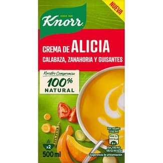 Crema de Alicia con calabaza, zanahoria y guisantes envase 500 ml -