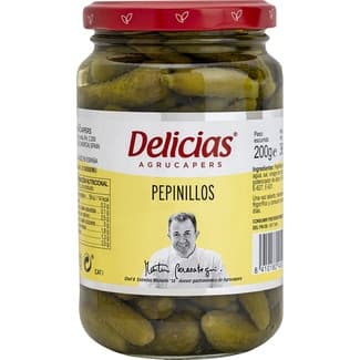 Pepinillos extrafinos en vinagre frasco 200 g neto escurrido -
