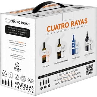 Vino blanco selección DO Rueda caja 4 botellas 75 cl + 4 copas -