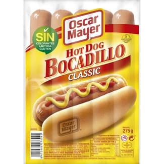 Hot Dog Bocadillo Classic salchichas cocidas de cerdo y pollo con sabor ahumado 5 piezas envase 275 g sin gluten sin lactosa -