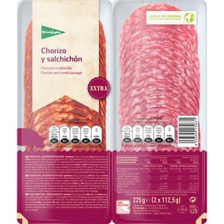 Chorizo y salchichón extra en lonchas sin gluten pack 2 x 112,5 g envase 225 g -
