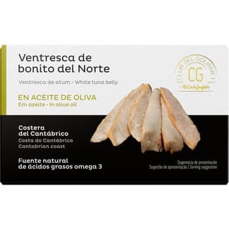 Ventresca de bonito del norte en aceite de oliva lata 80 g neto escurrido -
