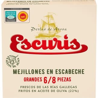 Mejillones en escabeche DOP mejillón de Galicia 6-8 piezas lata 70 g neto escurrido -