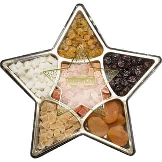 Estrella con orejón, arándano, pasa golden, piña, papaya y coco cesta 370 g -