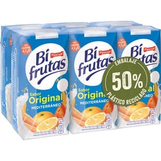Bebida de zumo de frutas Mediterráneo con leche desnatada a partir de concentrado pack 6 briks 200 ml -