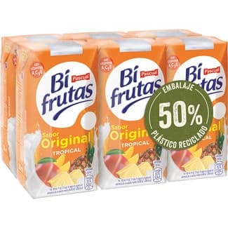 Bebida de zumo de frutas Tropical con leche desnatada a partir de concentrado pack 6 briks 200 ml -