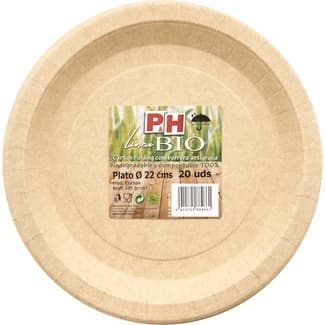Linea Bio plato llano compostable 22 cm paquete 20 unidades -