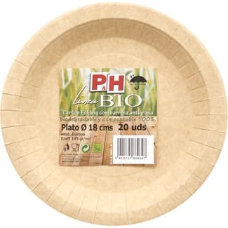 Linea Bio plato llano compostable 18 cm paquete 20 unidades -