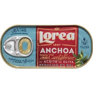 Filetes de anchoa del Cantábrico en aceite de oliva 30% menos sal lata 30 g neto escurrido -