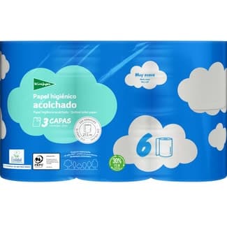 Papel higiénico acolchado 3 capas muy suave paquete 6 rollos -