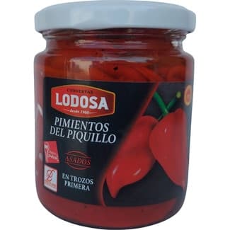 Pimientos del piquillo asados en trozos DOP de Lodosa frasco 200 g neto escurrido -