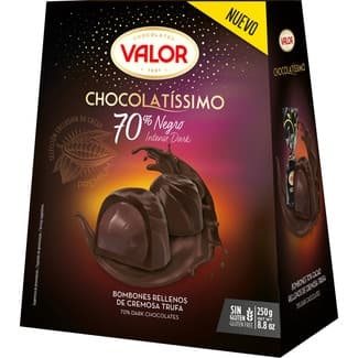 Chocolatíssimo bombones de chocolate 70% negro rellenos de trufa sin gluten estuche 250 g -
