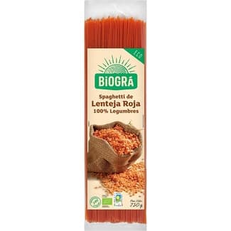 Spaghetti de lenteja roja ecológicos 100% legumbres envase 250 g -