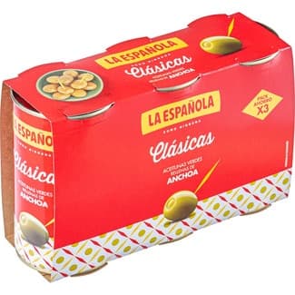 Aceitunas rellenas de anchoa Clásicas pack 3 latas 150 g neto escurrido -