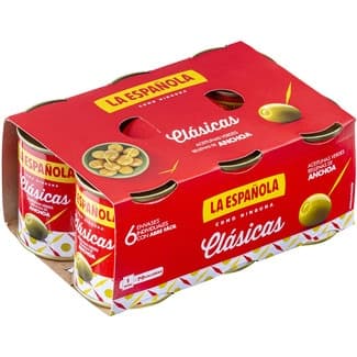 Aceitunas rellenas de anchoa Clásicas pack 6 lata 50 g neto escurrido -