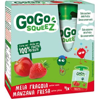 Puré de manzana y fresa con plátano y uva negra 100% fruta 4x90 g envase 360 g con zumo de manzana a partir de concentrado -