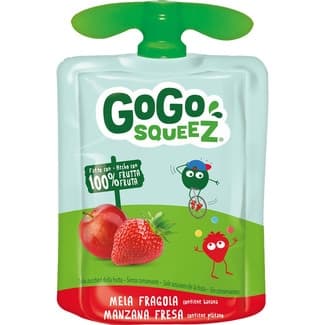 Puré de manzana y fresa 100% fruta con plátano y uva negra envase 90 g con zumo de manzana a partir de concentrado -