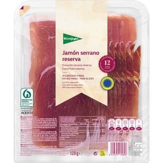Jamón serrano Reserva ETG en lonchas finas envase 120 g curación mínima 12 meses -