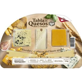 Selección Tentación tabla de quesos gouda, cheddar, brie, azul y semicurado mezcla envase 220 g elaborados con leche pasteurizada -