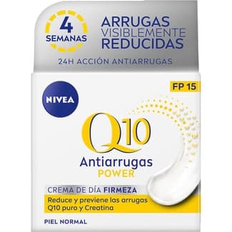 Q10 crema de día anti-arrugas Power firmeza con Q10 puro y creatina SPF-15 tarro 50 ml para piel normal -