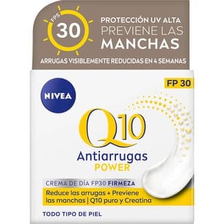Q10 crema de día anti-arrugas Power firmeza con Q10 puro y creatina SPF-30 tarro 50 ml para piel normal -
