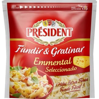 Queso francés rallado emmental de vaca para fundir y gratinar bolsa 150 g elaborado con leche pasteurizada -