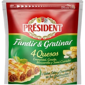 Queso francés rallado 4 quesos para fundir y gratinar bolsa 150 g emmental francés, mozzarella francesa, gouda francés y semicurado -