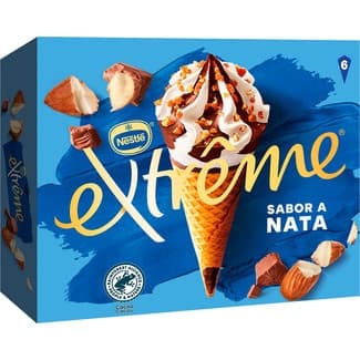 Cono de helado sabor nata y almendra caramelizada 6 unidades estuche 660 ml -