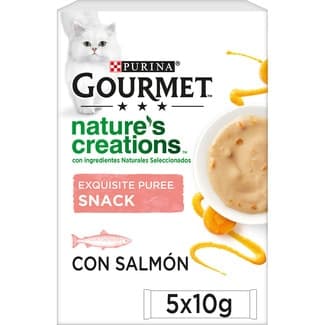 Nature's Creations snacks para gatos adultos Exquisite Puree con salmón 5 envases 10 g -