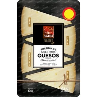 Picoteo Surtido de Nuestros Quesos tierno, ibérico curado, semicurado y curado oveja envase 175 g elaborados con leche cruda o pasteurizada -