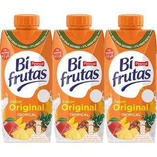 Bebida de zumo de frutas Tropical con leche desnatada a partir de concentrado pack 3 briks 330 ml -